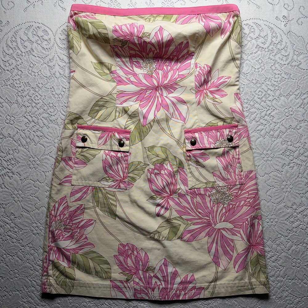 Tommy Hilfiger Skirt Womens 10 Pink Floral Stretch Cargo Pockets Knee Length